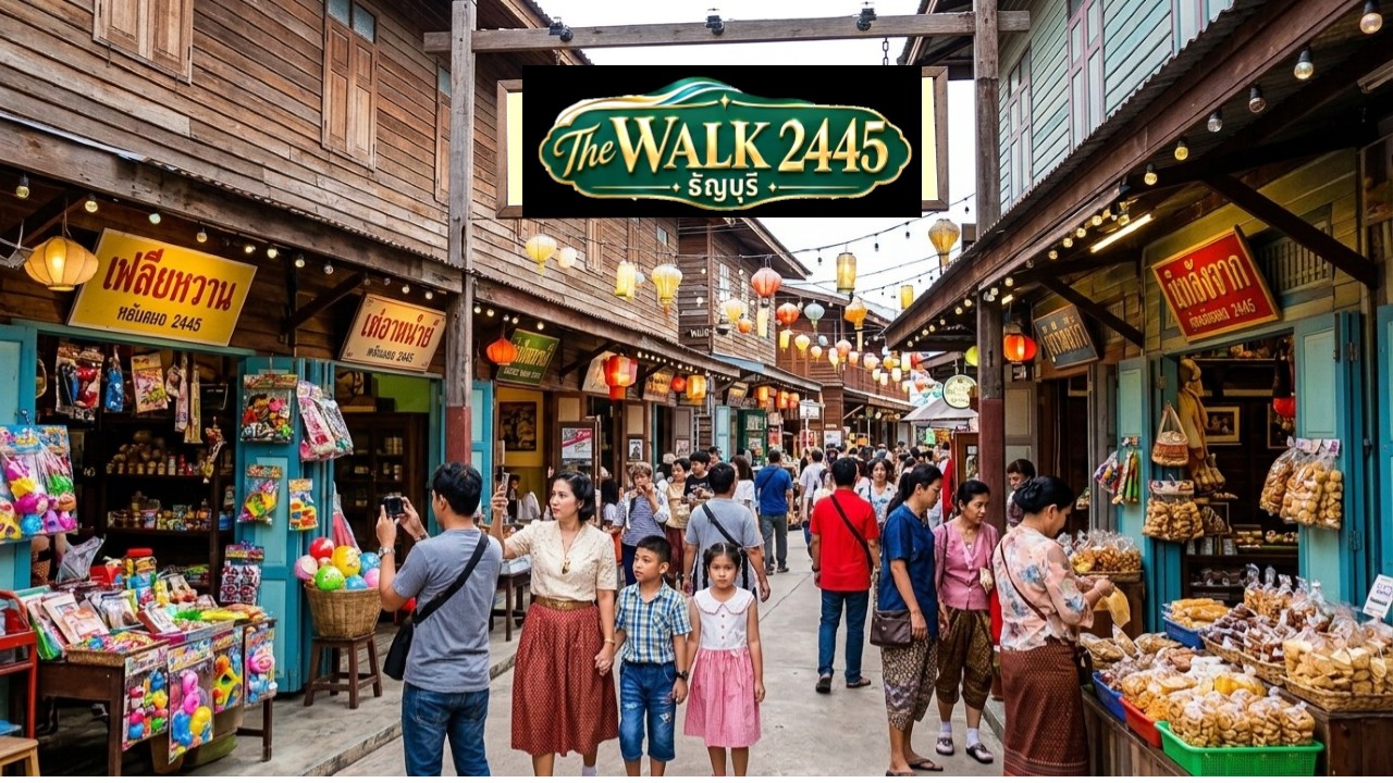 ภาพจำลองถนนตลาดย้อนยุคที่ครอบครัวเดินเที่ยว